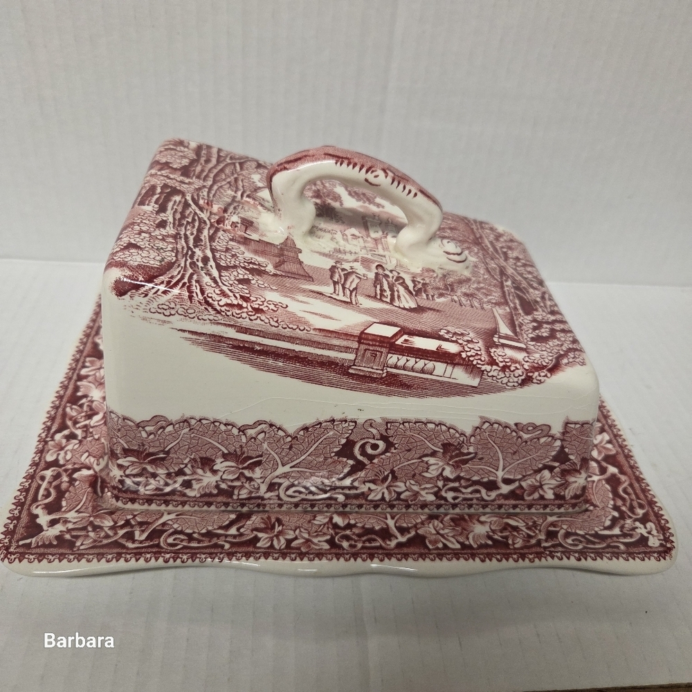 Vintage Mason's "Vista Pink" Ironstone Covered Cheese Dish